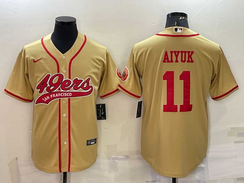 Men's San Francisco 49ers #11 Brandon Aiyuk Gold With Patch Cool Base Stitched Baseball Jersey,We sell and wholesale Men's San Francisco 49ers #11 Brandon Aiyuk Gold With Patch Cool Base Stitched Baseball Jersey on line form chian!
